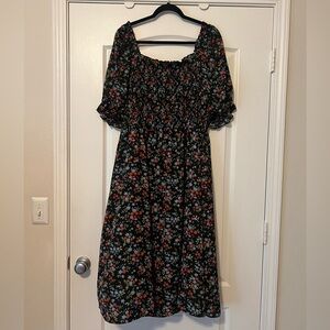 SHEIN Black Floral Midi Dress